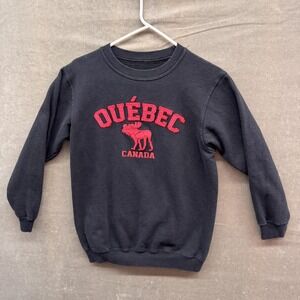 Quebec Canada Sweatshirt Youth Medium Black Red Moose Crewneck Pullover Graphic